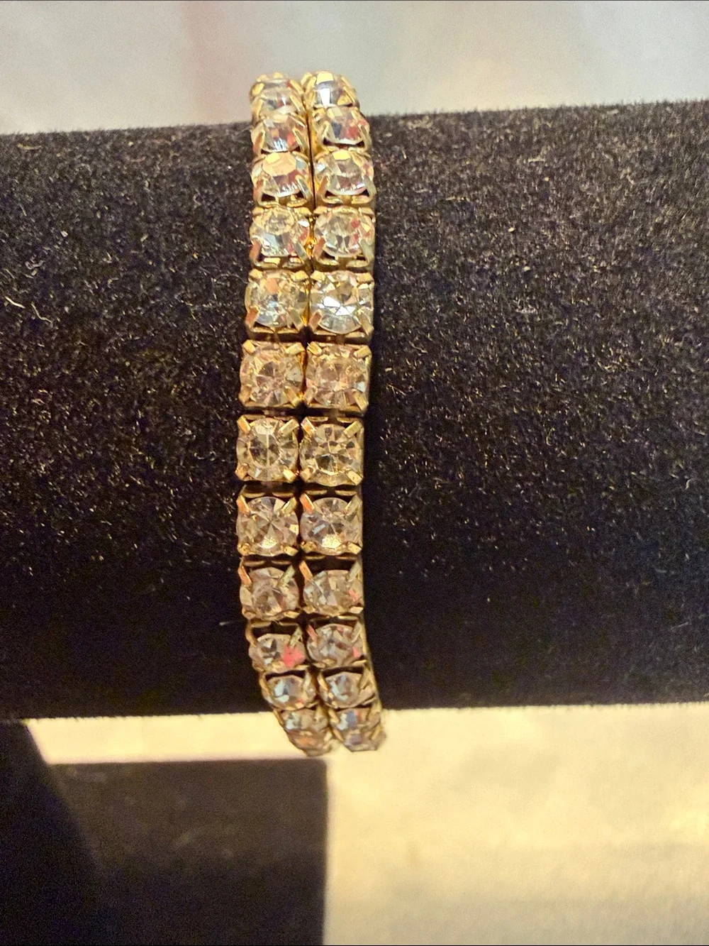 Source Unknown Clear Crystal Double-Row Bracelet with Gold Accents